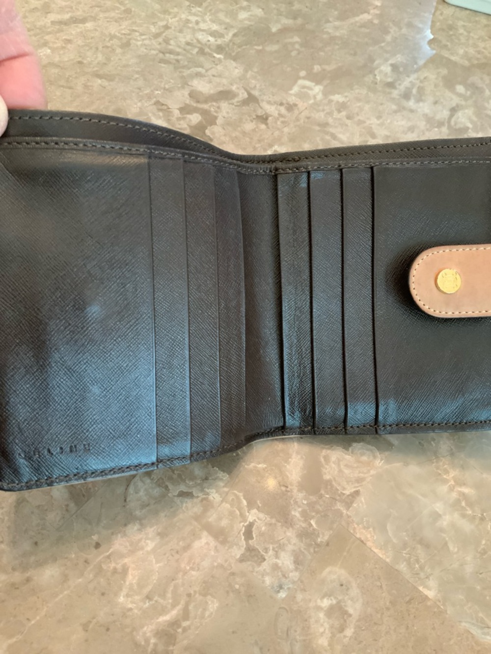Celine Brown Patterned Leather Compact Wallet with Tan Trim - Picture 11 of 16